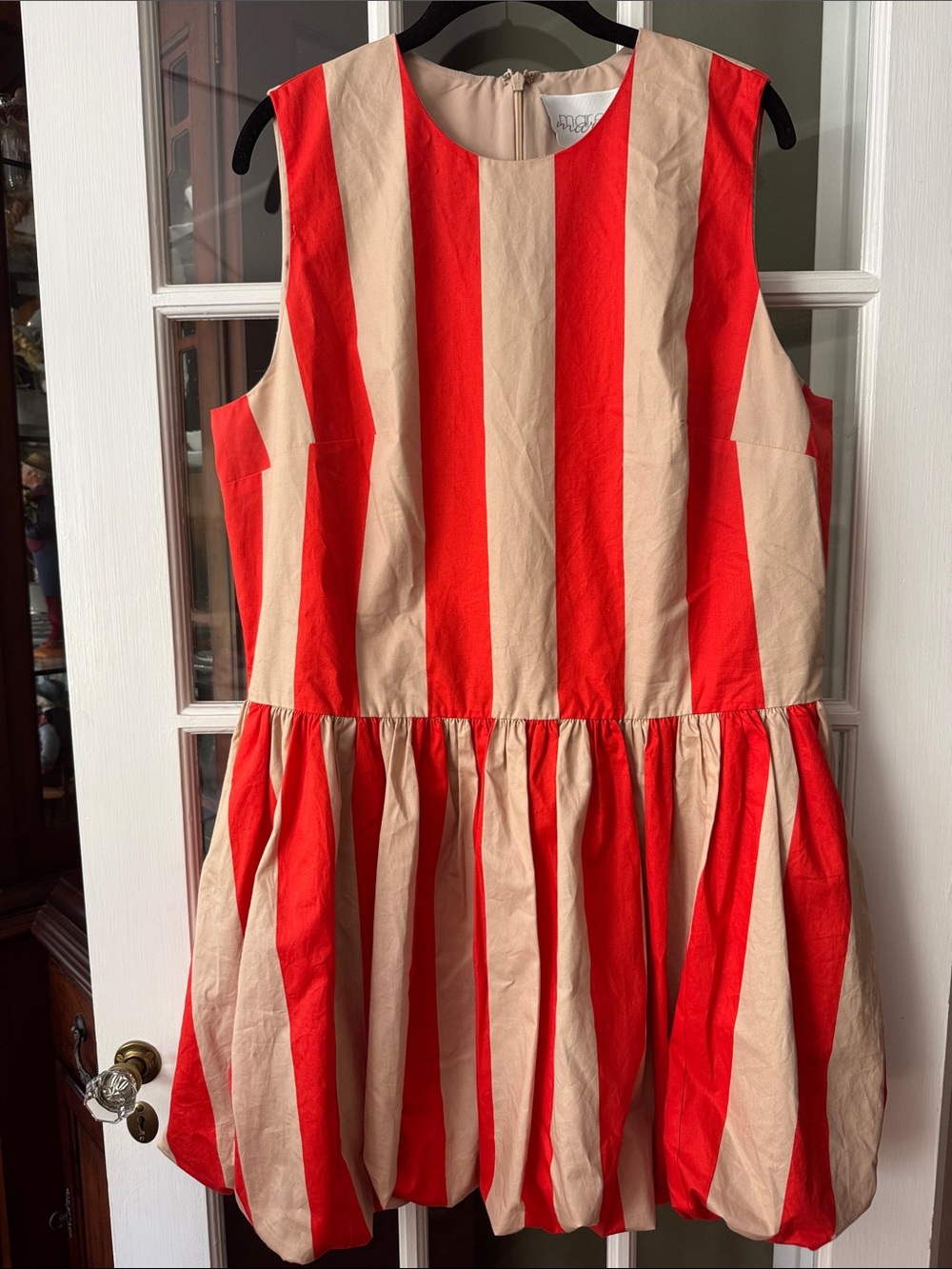 Anthropologie Coral and Beige Striped balloon Sleeveless Drop-Waist Dress